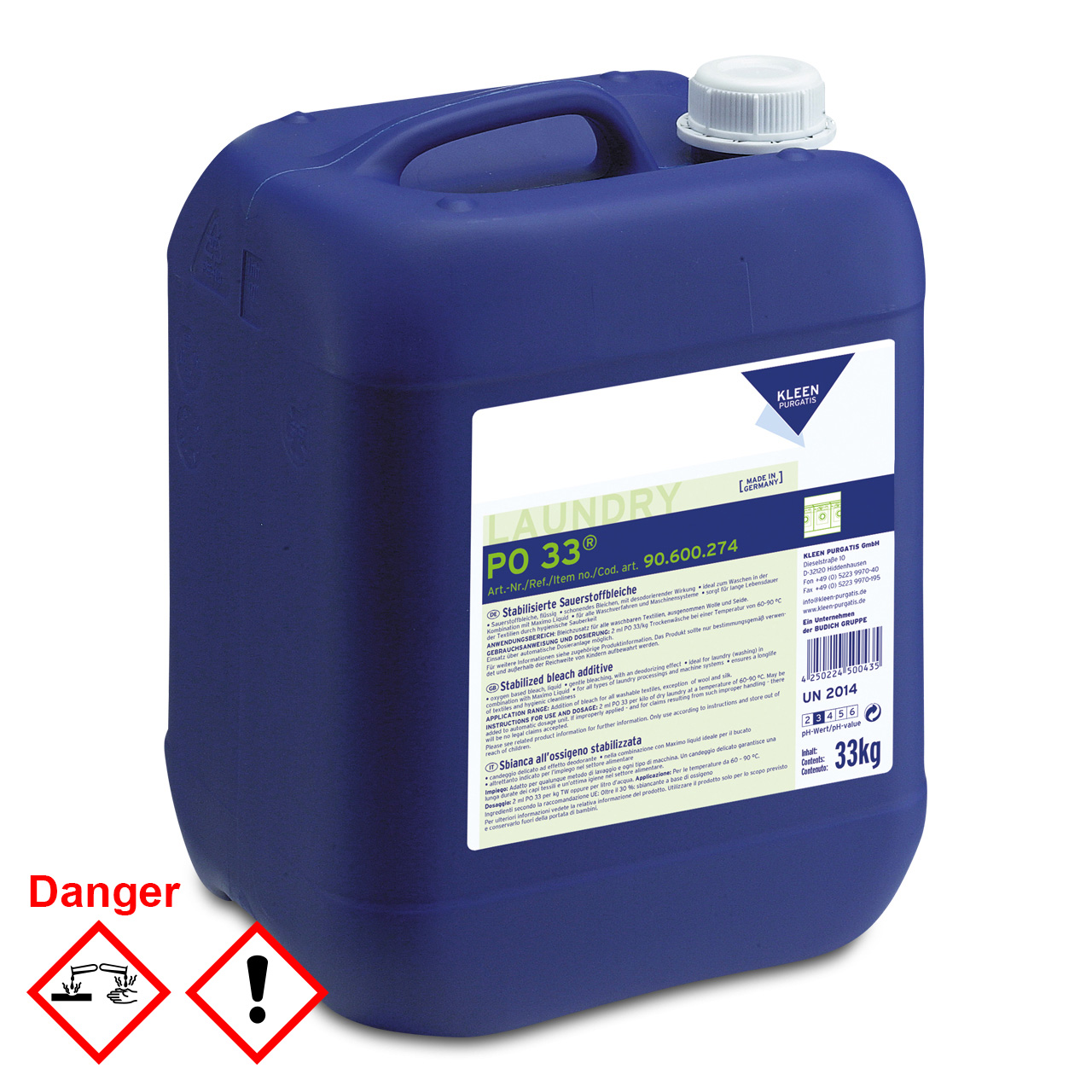 PO 33, Blanchiment à l'oxygène stabilisé, 33 kg bidon PO 33, Blanchiment à l'oxygène stabilisé, 33 kg bidon